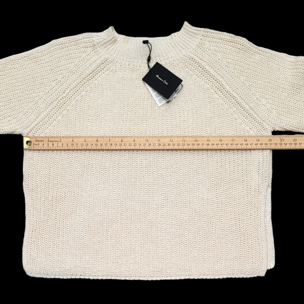 Women's Sweater MASSIMO DUTTI Purl Knit Linen & Cotton, Color Ivory, Size XS - Picture 14 of 15